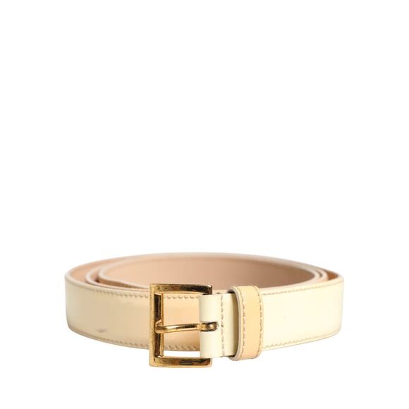 Prada Beige Leather Logo Waist Women Gold Metal Buckle Women\'s Belt (Pre-Owned)